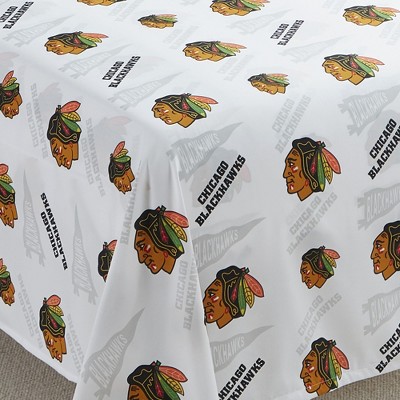 Queen White Polyester Microfiber NHL Chicago Blackhawks Sheet Set