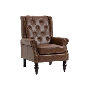 NicBex PU Leather Accent Chair Modern Armchair with Tufted Button and Rivet Trim Lounge Single Sofa Chair with Wood Legs for Bedroom,Living Room - 1 of 4