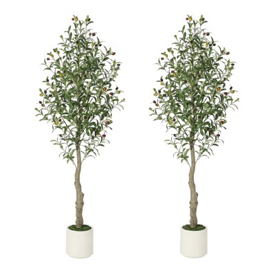 Litake Artificial Olive Tree Plants 5/6/7ft, Artificial Plastic Plants in White Pot for Home ,1pack or 2pack