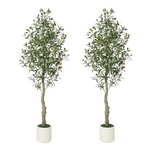 Litake Artificial Olive Tree Plants 5/6/7ft, Artificial Plastic Plants in White Pot for Home ,1pack or 2pack - 1 of 4