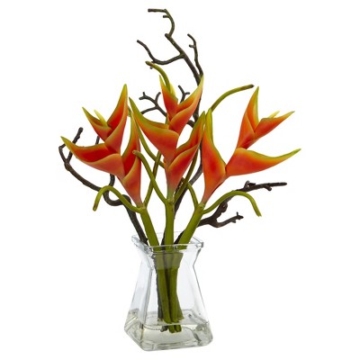 Heliconia in Glass Vase Orange - Nearly Natural