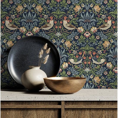 Midnight Blue Botanical Vinyl Peel and Stick Wallpaper Roll