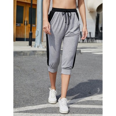 Womens Capri Sweatpants Soft Knit Athletic Pants Drawstring Jogger Pants Yoga Pants