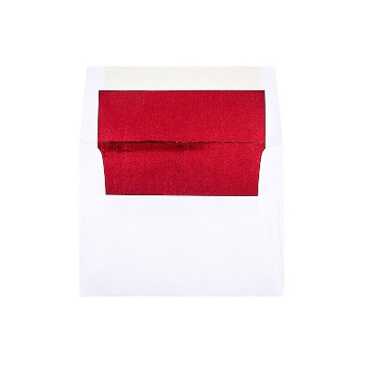 JAM Paper A2 Foil Lined Invitation Envelopes 4.375 x 5.75 White with Red Foil 72158I