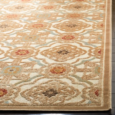 Taupe and Cream Rectangular Wool and Viscose Area Rug