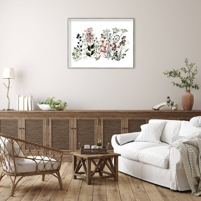 Muted Wildflowers Botanical Aquarelle Framed Wall Art, 41" x 31"