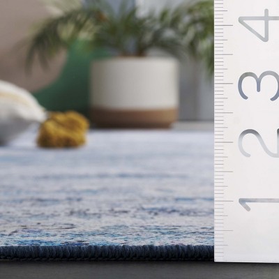 4' x 6' Blue Abstract Synthetic Washable Area Rug