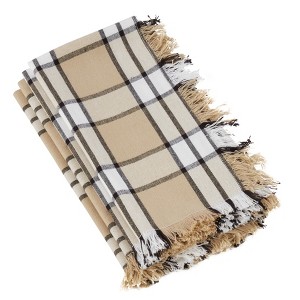 Saro Lifestyle Cotton Napkins With Khaki Plaid Design (Set of 4), 20"x20", Beige - 1 of 4