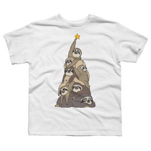 Boy's Design By Humans Christmas Tree Sloths By huebucket T-Shirt - 1 of 3