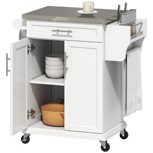 Kitchen Island on Wheels, Rolling Kitchen Cart with Stainless Steel Countertop, Drawer, Towel Rack and Spice Rack, Utility Storage Trolley - 1 of 4