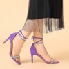 Perphy Women's Rhinestone Round Open Toe Ankle Tie Stiletto Heels Sandals - 2 of 4