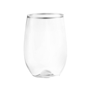 Smarty Had A Party 12 oz. Clear w/ Silver Stemless Plastic Wine Glasses - 64 pcs - 1 of 4