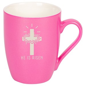 Elanze Designs He Is Risen Crown of Thorns Cross 10 Ounce Ceramic Laser-Etched Engraved Drinkware Mug, Metallic Princess Pink - 1 of 4