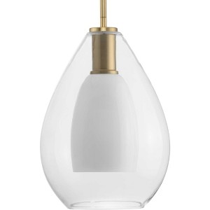Progress Lighting Carillon 1-Light Pendant, Brushed Gold, Clear and Opal Glass Shade - 1 of 3