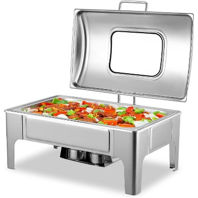 9.5 Qt Chafing Dishes Food Warmers for Parties, Stainless Steel Chafing Dish with Glass Window Lid, Commercial Chafers and Buffet Sets Warming Trays