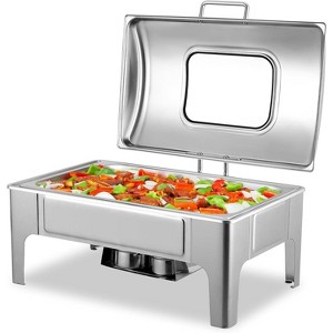 9.5 Qt Chafing Dishes Food Warmers for Parties, Stainless Steel Chafing Dish with Glass Window Lid, Commercial Chafers and Buffet Sets Warming Trays - 1 of 4