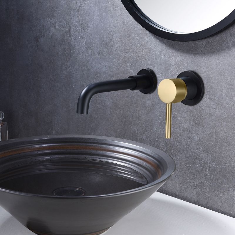 SUMERAIN Wall Mount Bathroom Faucet Black and Gold  with Two Handles and Rough in Valve, 6 of 12