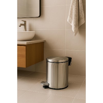 Home Mart Goods 10" Tall Chrome Stainless Steel Step Garbage Can with Removable Inner Bucket, Soft-Close Metal Waste Basket with Foot Pedal