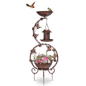 Munora 37.8" Bird Bath & Solar Bird Feeders Combo with Flower Planter, Weather-Resistant Bronze - 1 of 4
