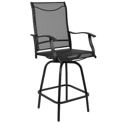 All-Weather Textilene Swivel Patio Bar Stools Set of 2 in Black