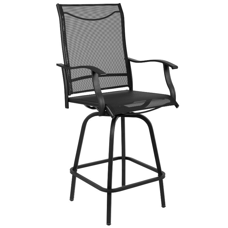Flash Furniture Valerie Patio Bar Height Stools Set of 2, All-Weather Textilene Swivel Patio Stools and Deck Chairs with High Back & Armrests, 4 of 16