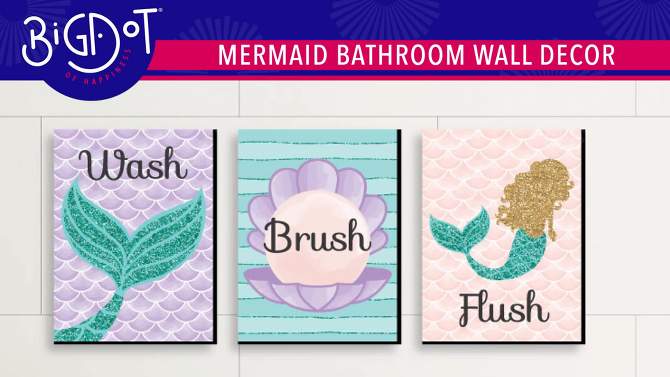 Big Dot of Happiness Let's Be Mermaids - Kids Bathroom Rules Wall Art - 7.5 x 10 inches - Set of 3 Signs - Wash, Brush, Flush, 2 of 9, play video