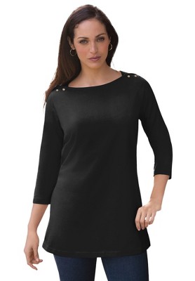 Jessica London Women's Plus Size Boatneck Tunic, 12 - Black : Target