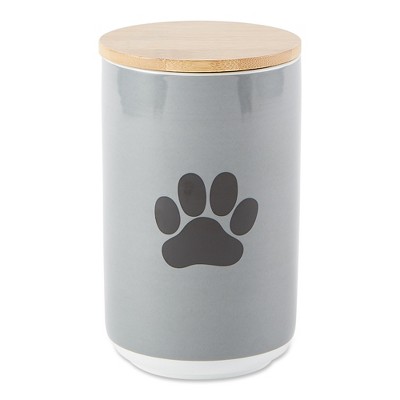 Bone Dry Ceramic Treat Canister - Gray With Black Paw
