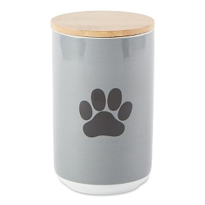 Bone Dry Ceramic Treat Canister - Gray With Black Paw - 1 of 4
