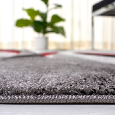 Gray and Red Mid-Century Modern Synthetic Area Rug