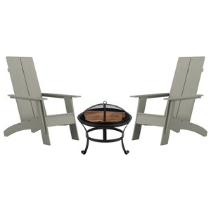 Emma and Oliver Set of 2 Modern All-Weather Poly Resin Adirondack Rocking Chairs with a Wood Burning Fire Pit for Outdoor Use - 1 of 4