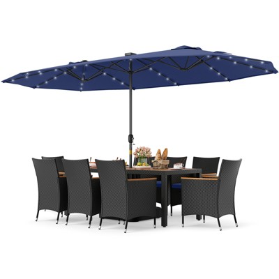 Tangkula 11 PCS Patio Dining Set w/ 15ft Double-Sided Patio Umbrella (Base Included)