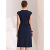 INSPIRE CHIC Women's Elegant Business Round Neck Belted Cap Sleeve Work Sheath Dresses - 3 of 4
