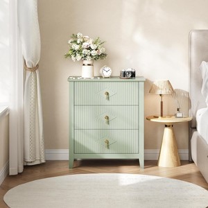 Acekool 27.6" 3-Drawer Fluted Dresser, Wide Storage Organizer Cabinet, Entryway & Bedroom - 1 of 4