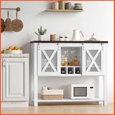 Homhougo Coffee Bar Cabinet, Sideboard Buffet Storage Cabinet with Storage White