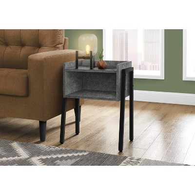 Modern Industrial Stone-Look Accent Table with Black Metal Legs