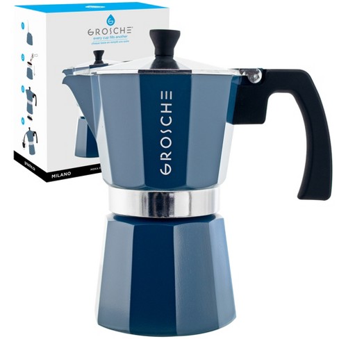 GROSCHE Milano Stovetop Espresso Maker Moka Pot 6 Espresso Cup size 9.3oz,  Blue