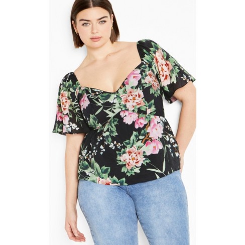 Women's Plus Size Marci Print Top - black | CITY CHIC - image 1 of 4