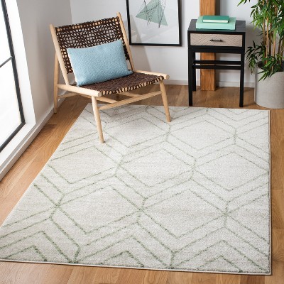 Sage and Ivory Geometric Easy Care Rectangular Rug