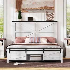 AMERLIFE Farmhouse Size Bed Frame with Sliding Barn Door Storage - 1 of 4
