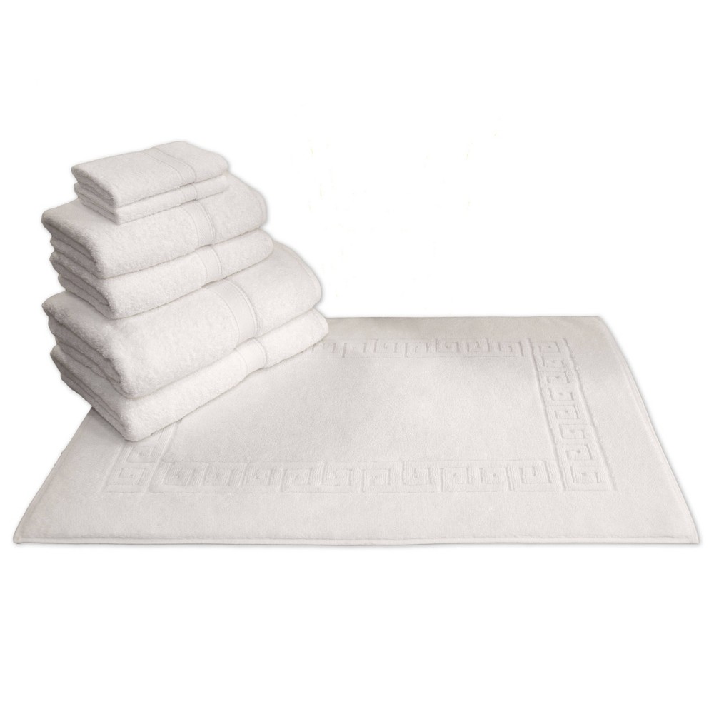 Photos - Towel 7pk Greek Key  Set White - Linum Home Textiles: Luxury Bath & Hand s, Dobby Weave Cotton