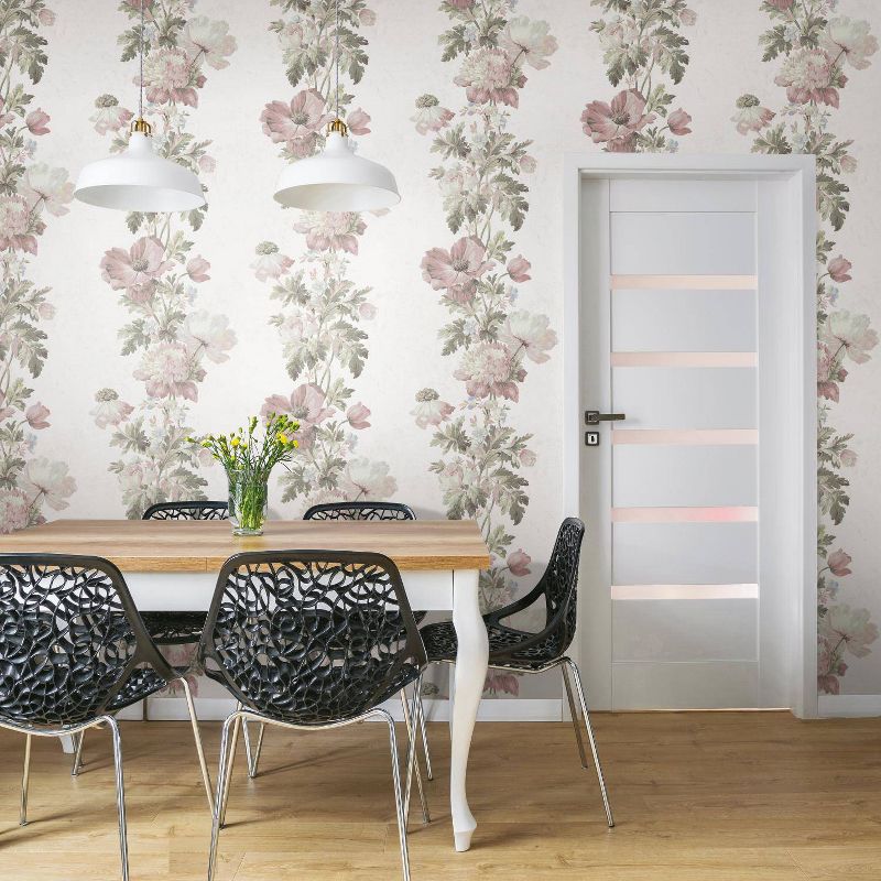 RoomMates Vintage Floral Stripe Peel and Stick Wallpaper Pink, 4 of 8