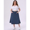 Agnes Orinda Women's Plus Size Vintage High Waist with Pocket Casual A-Line Midi Denim Jean Skirts - 3 of 4