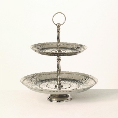 Sullivans Two Tiered Metal Tray 12.5"H Silver