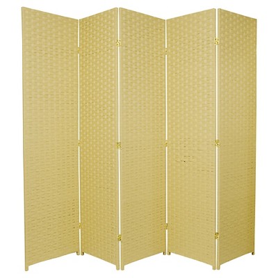 6 ft. Tall Woven Fiber Room Divider - Dark Beige (5 Panels)