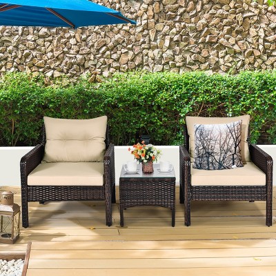 Tangkula 3pcs Outdoor Patio Rattan Wicker Conversation Set W/cushions ...