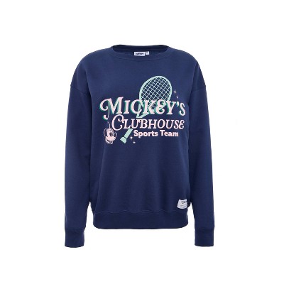 Women's Mickey's Clubhouse Pullover Crew Neck Fleece Sweatshirt - Navy Blue