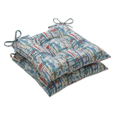 2pk Outdoor/Indoor Wrought Iron Seat Cushion Set Quiddt Americana Blue - Pillow Perfect