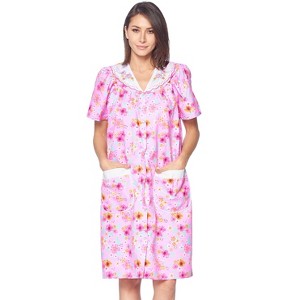 Casual Nights Women's Snap front House Dress Short Sleeve Woven Duster Housecoat Lounger Robe - 1 of 4