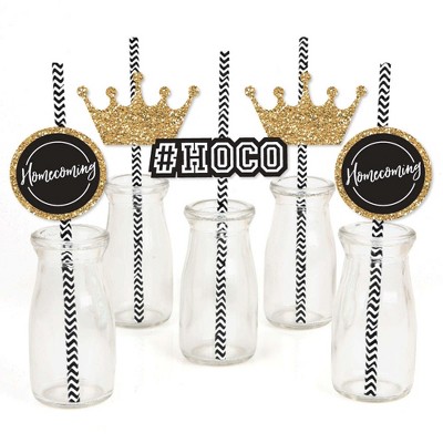 Big Dot of Happiness Hoco Dance - Paper Straw Decor - Homecoming Striped Decorative Straws - Set of 24